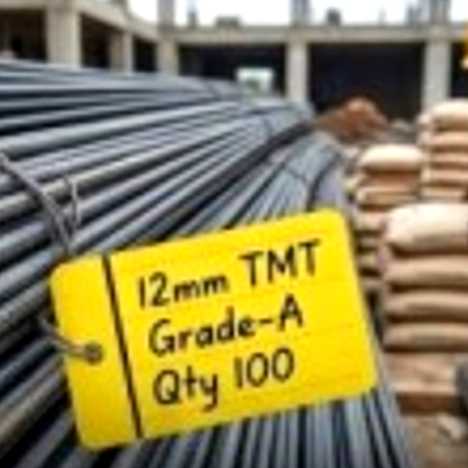 Self-laminating tag on a bundle of TMT bars